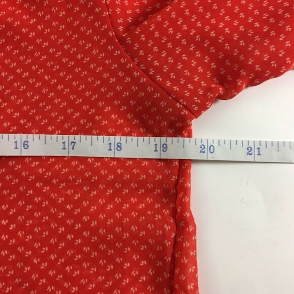 Old Navy Women's Size Sp Red/Beige Sheer Floral Geo. Hi-Lo Long Sleeved Blouse - Picture 8 of 10